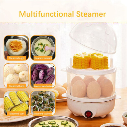 Electric Egg Cooker Double-Layer Multi-Function Egg Cooker Corn Milk Quick Breakfast Egg Steamer -US Plug
