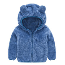 Manteau d'hiver pour bébé garçon ou fille, couleur unie, en peluche avec oreilles d'ours mignonnes, à capuche épaisse, bleu 6-12 mois
