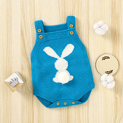 Clearance3D Πλεκτό Ολόσωμο για Μωρά με Ουρά Λαγουδάκι, Πασχαλινά Ρούχα, Γαλάζιο, 18 2
