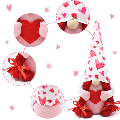 Valentinstag Stehende Deko Zwergen-Stoffpuppe mit 2