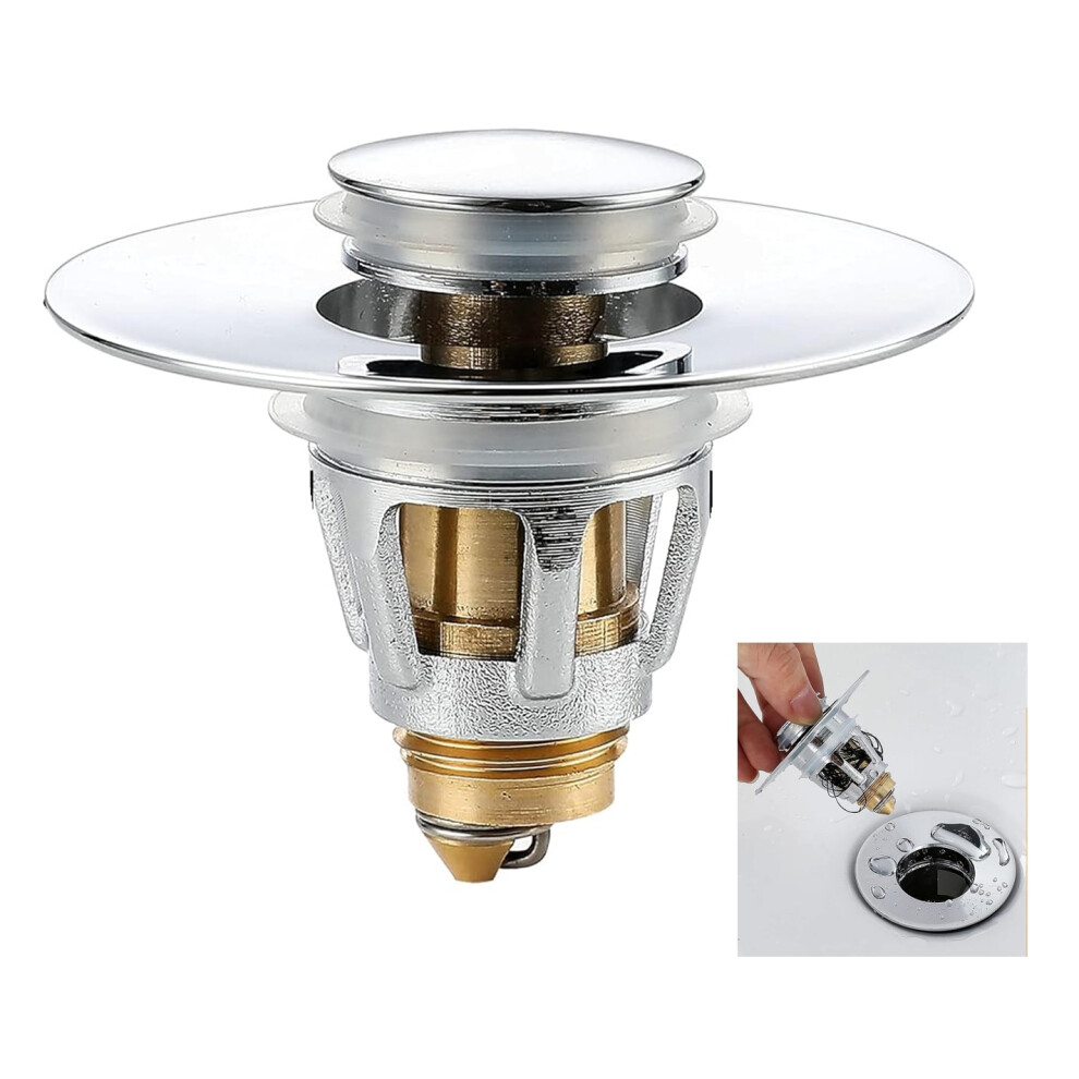 Stainless Steel Bathroom Sink Stopper Â Bounce Drain Filter, 1.1Â1.5" Holes, Push-Type Bullet Core Plug (Silver) 9555307302698
