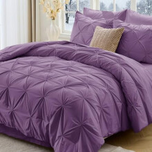 Set copripiumino Twin XL da 5 pezzi – Viola uva con pieghe, include copripiumino, lenzuola e federa