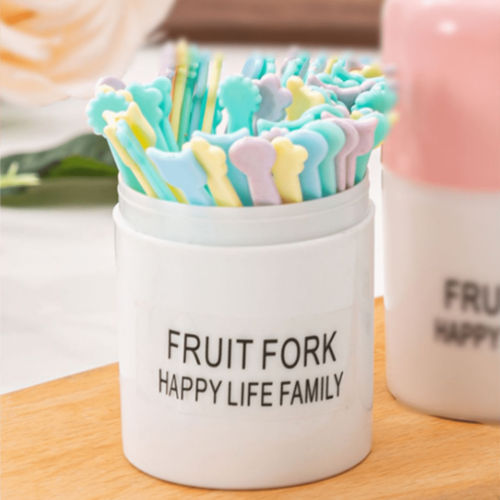 Fruit Fork Set Plastic Two-Tine Green 6-Pack 2