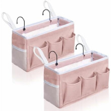 2er-Set rosa Nachttisch-Organizer mit 3 Taschen – Hängeorganizer für Hochbetten, Etagenbetten, Bettvorhänge, Zelte (Kompatibel mit den meisten