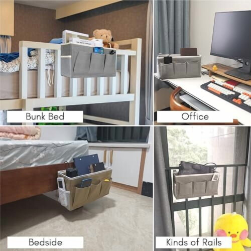 Organizer da comodino a 3 tasche – Cotone e lino, 38 pezzi 1