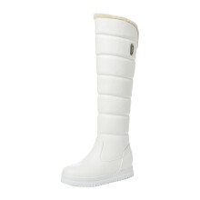 Chelsea boots voor dames, platte hak, met rits, winterse warme synthetische laarzen, effen kleur, kniehoog, dik katoen, maat US: 5.5 (36)