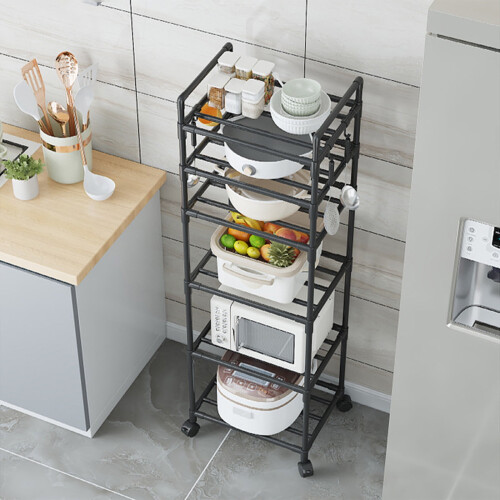 Slim 6-Tier Rolling Storage Cart with Plastic Baskets Black 2