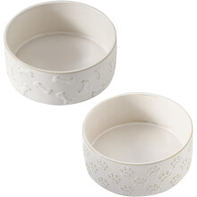 UBEE Keramik-Hundenapf-Set, 2er-Set, 13 cm (5,1 Zoll) großer Futternapf mit Knochen- oder Pfotenmuster, geeignet für kleine Hunde und große