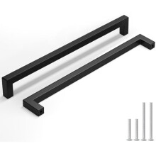 Mânere de dulap negre mate, pachet de 2, 192 mm, mânere pătrate din oțel inoxidabil, compatibile cu dulapurile standard