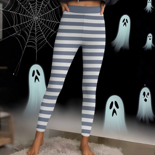 Γυναικείο παντελόνι γιόγκα με ρίγες για το Halloween – Ελαστικό κολάν με απαλή πλέξη 2