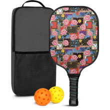 Pickleball rackets set met 2 ballen en tas – Rackets van glasvezel met bloemenprint, geschikt voor binnen- en buitenspelen