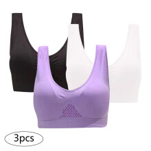 Lot de 3 soutiens-gorge de sport pour femme, sans armatures, en maille respirante avec coussinets, push-up, grandes tailles, pour le sport et le yoga.