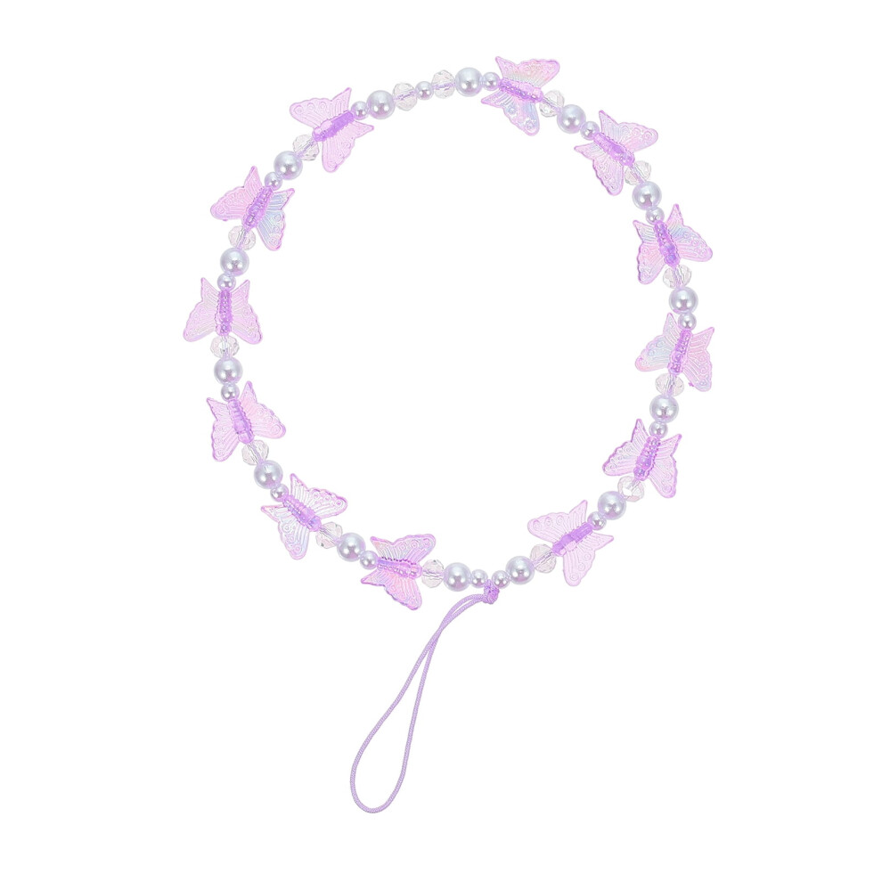 Crystal Cell Phone Lanyard Butterfly Beaded Phone Charm Colorful Phone Chain Phone Wrist Strap For Phone Camera Flashlight Purple 9181073119187