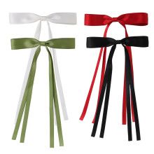 Lot de 4 pinces à cheveux avec nœuds en ruban et longue queue, accessoires mignons pour cheveux, barrettes pour femmes, filles et enfants