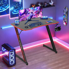 35-Zoll-Gaming-Schreibtisch mit Z-förmigen Beinen, PC-Computertisch mit Kopfhörerhaken, ergonomischer Gaming-Tisch, Gaming-Workstation (Rot)
