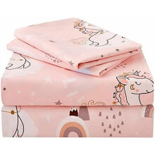 Juego de sábanas infantiles de unicornio rosa tamaño individual, 3 piezas, sábanas de microfibra con estampado de arcoíris para niñas, bolsillo