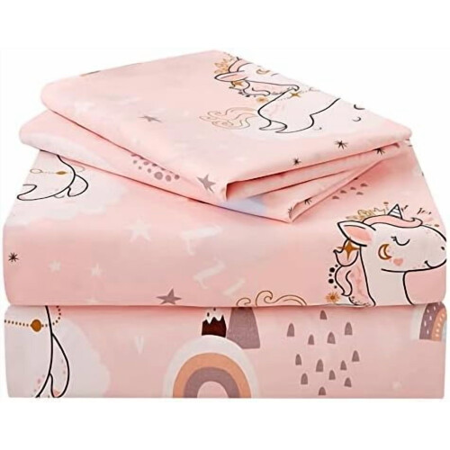 Σετ παιδικών σεντόνια ροζ μονόκερου για δύο άτομα, 3 τεμάχια σεντόνια μικροϊνών