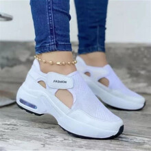 UTTOASFAY Damesko Casual Enkeltsko Dame Fladbundede Tyksålede Flyvende Vævede Gamle Sko Sneakers Hvid9