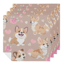 Serviettes de table en tissu imprimées avec un motif de corgi (lot de 6)