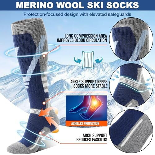 3 ζευγάρια κάλτσες σκι από μαλλί Merino, θερμικές, ζεστές, χειμωνιάτικες, χοντρές, 2