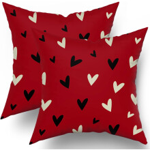 Putetrekk til Valentinsdag 45x45 cm røde og svarte hjerter – 2 stk