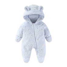 Macacão de pelúcia azul claro para meninas de 0 a 3 meses, quentinho, com capuz e zíper, ideal para usar dentro e fora de casa – perfeito para