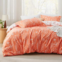 Queen Comforter Set Coral Orange Floral 3-Piece