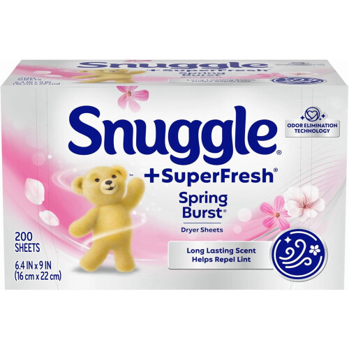 Φύλλα μαλακτικού ρούχων SuperFresh για στεγνωτήριο ρούχων, 200 τεμάχια, άρωμα άνοιξης –