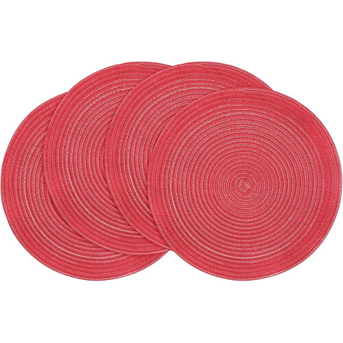 Jogo Americano Redondo Trançado de 15 Polegadas - Conjunto com 4 Unidades - Lavável - Ideal para Mesa de Cozinha, Casa, Casamento e Festas