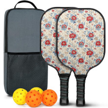 Floral Fiberglass Pickleball Paddles Set w/ 2 Balls & Bag – Compatible with Indoor/Outdoor Play