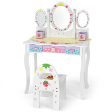 Peluquera - HELLOSHOP26 - 2 en 1 - Transformable en escritorio - Espejo de 3 paneles 90 - 3 cajones blancos