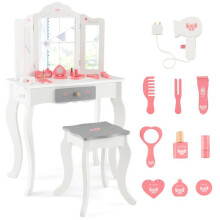 Peluquería infantil - HELLOSHOP26 - 60 x 33 x 98,5 cm - Espejo extraíble - 10 accesorios - Blanco