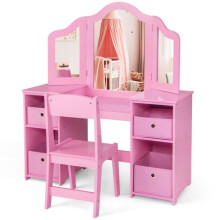 Peluquería infantil - HELLOSHOP26 - 104x40x117 cm - 3 espejos removibles - MDF - Rosa