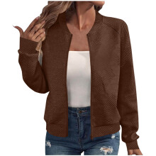 Chaqueta bomber informal con cremallera para mujer Kukoosong, abrigo corto ligero estilo universitario, cortavientos de color liso a la moda con