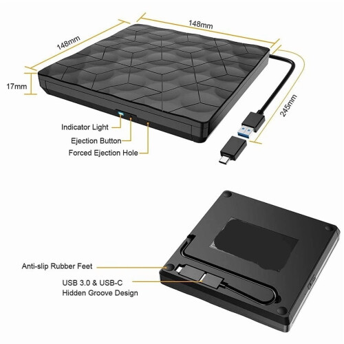 Lettore DVD esterno USB 3.0 Type-C, masterizzatore CD/VCD. 2