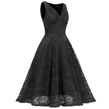 Vestido feminino com decote em V, renda, blocos de cores, drapeado e patchwork, perfeito para festas e ocasiões formais, por menos de US$ 10.
