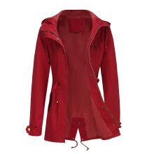 Regenjacke für Damen, Damen-Windjacke mit Reißverschluss, langen Ärmeln, Kapuze, einfarbig, locker geschnitten, rot, Größe XXL