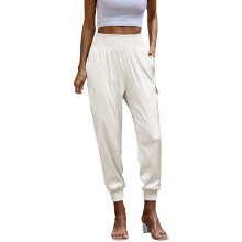 Pantaloni cargo lungi pentru femei, pantaloni de weekend din satin cu talie elastică, casual, M