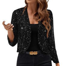 Cárdigan corto de lentejuelas para mujer, blazer fino con frente abierto, bolero de moda, chaquetas de malla con brillo para vestidos de noche,