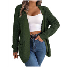 Gilet uni pour femme, collection 2025, pull à manches longues avec poche, vert olive