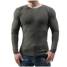 Mens Pullover Shirts Long Sleeve Solid Round Neck Pullover Sweater Slim Fit Bottoming Knit Top,Olive Green