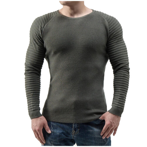 Mens Pullover Shirts Long Sleeve Solid Round Neck Pullover Sweater Slim Fit Bottoming Knit Top,Olive Green