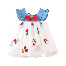 Kisgyermek kislány farmer hálós patchwork tutu ruha nyári aranyos epermintás nyári ruha farmer ruhák 2-3 éves méret