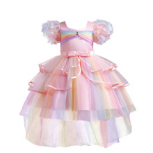 Mikilon Girls Tulle Princess Dress Size 3-11 Years Short Sleeve Layer Mesh Bowknot Dress