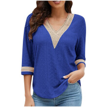 Dames gebreide trui met V-hals, comfortabele lange mouwen, geribbelde manchetten, V-hals blouse met knoopjes, effen kleur, trendy top voor dagelijks