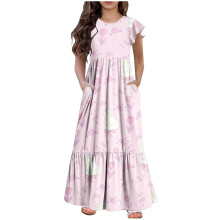 Vestido longo casual floral Mikilon para meninas de 6 a 12 anos, com mangas compridas e bolsos. Ideal para festas e ocasiões especiais.