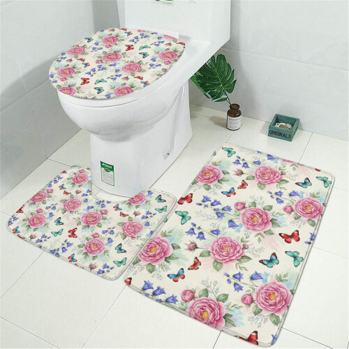 3-teiliges Badezimmerteppich-Set mit Blumenmuster 1