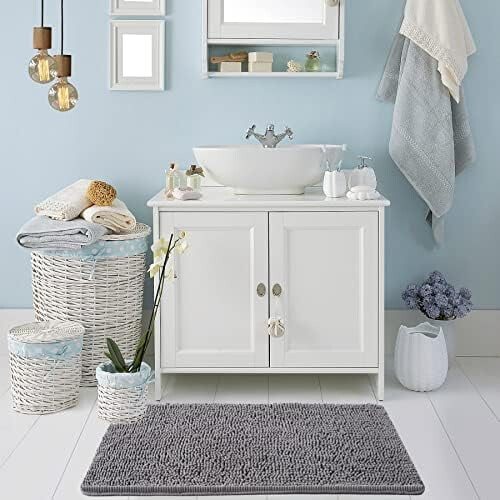 Chenille badeteppe grått 61 x 91 cm sklisikkert absorberende 1