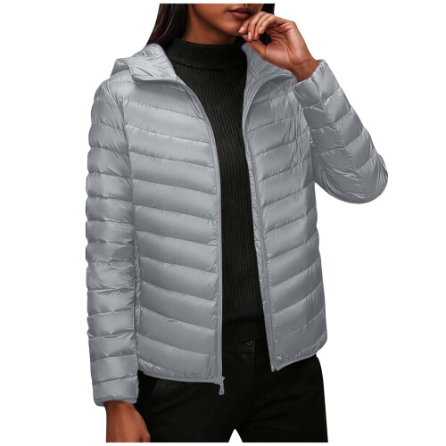 Damen-Steppjacke mit Kapuze, Grau, Größe S
