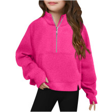 Mädchen-Sweatshirt mit halbem Reißverschluss, Rundhalsausschnitt, langen Ärmeln, Crop-Top, Fleece-Sweatshirt für Kinder, Größe 120-160